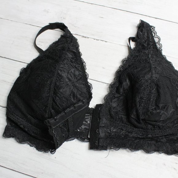 Rene Rofe Women's Black Lace Bra Size M Padded Wire Free Front Hook - Picture 5 of 6